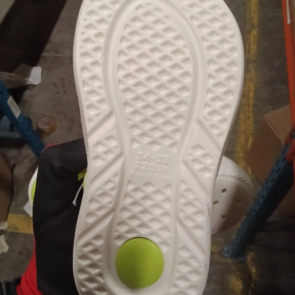 WHITE CLOGS WITH LIME-GREEN FOOTBEDS — 1 PAIR SIZE EU34-35