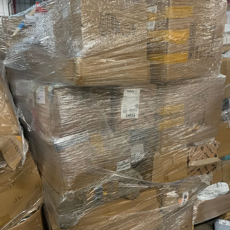 PALLET of ASSORTED ITEMS TO INCLUDE DRUMSTICKS, KITCHEN APPLIANCES AND BOXED FURNITURE 
