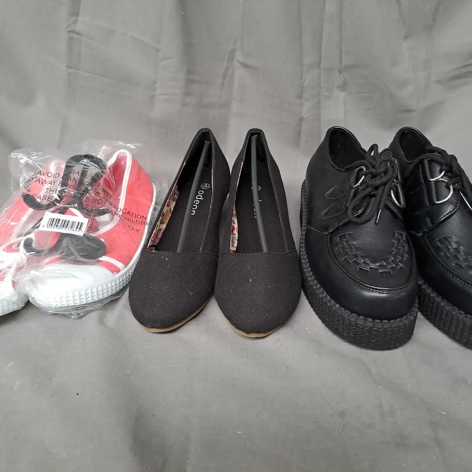 BOX OF APPROX 10 PAIRS OF ASSORTED SHOES IN VARIOUS COLOURS, STYLES AND SIZES