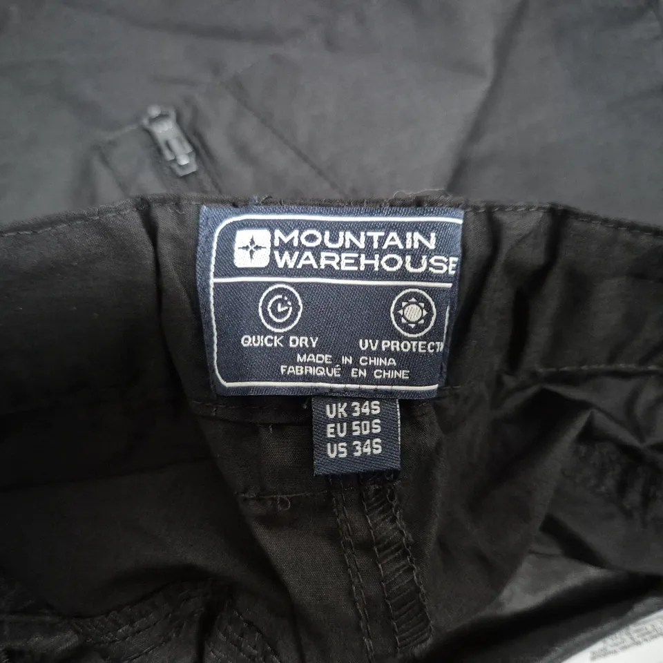 MOUNTAIN WAREHOUSE ZIP-OFF PANTS, BLACK – MEN'S CARGO TROUSERS, UK 34S (EU 50S, US 34S), WAIST 34, INSEAM 30