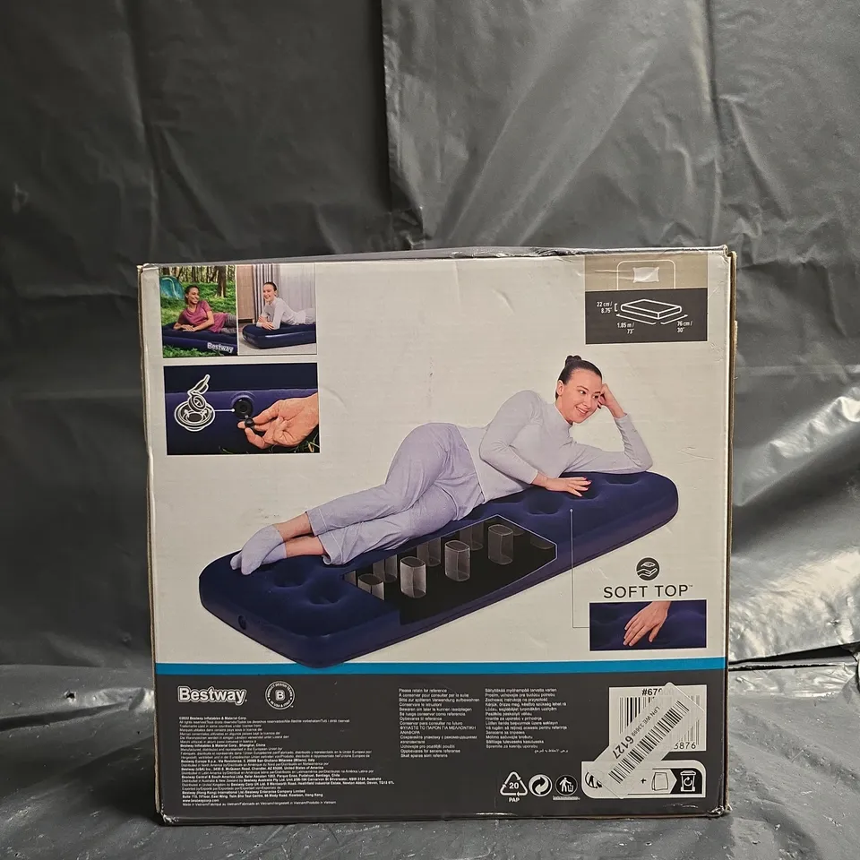 BESTWAY SOFT TOP AIR MATTRESS – 22 CM THICK, BLUE (BOXED)
