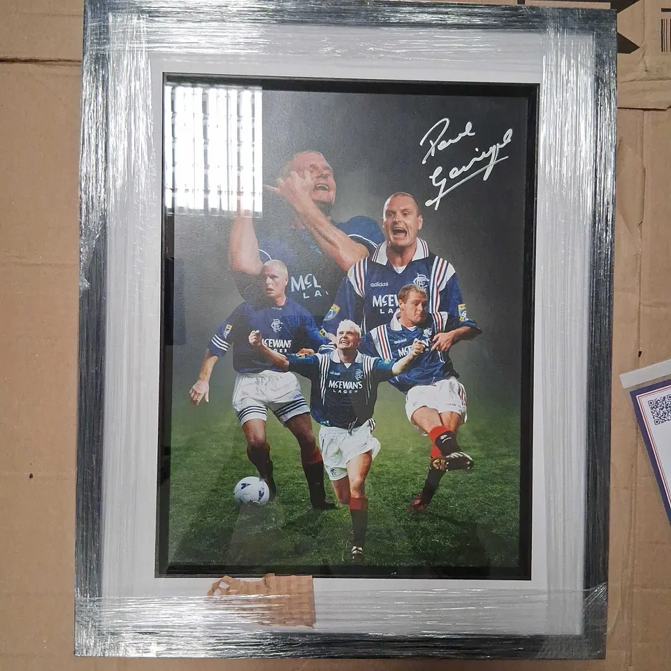 FRAMED PAUL GASCOIGNE SIGNED RANGERS FC PHOTO COLLAGE