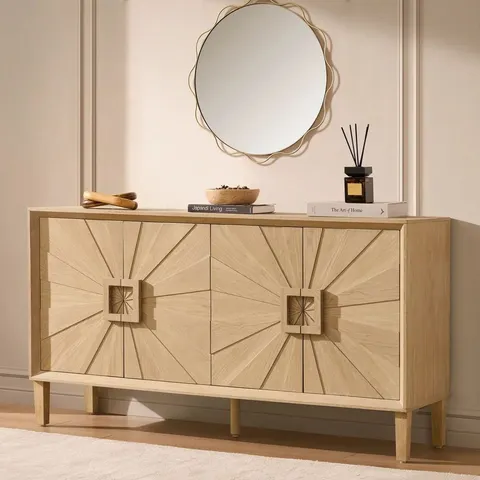 BOXED DUSK AMAYA ASH 4 DOOR SIDEBOARD - LIGHT WOOD (1 BOX)