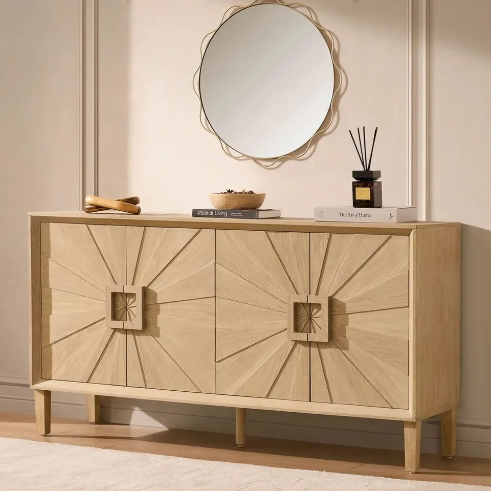BOXED DUSK AMAYA ASH 4 DOOR SIDEBOARD - LIGHT WOOD (1 BOX)