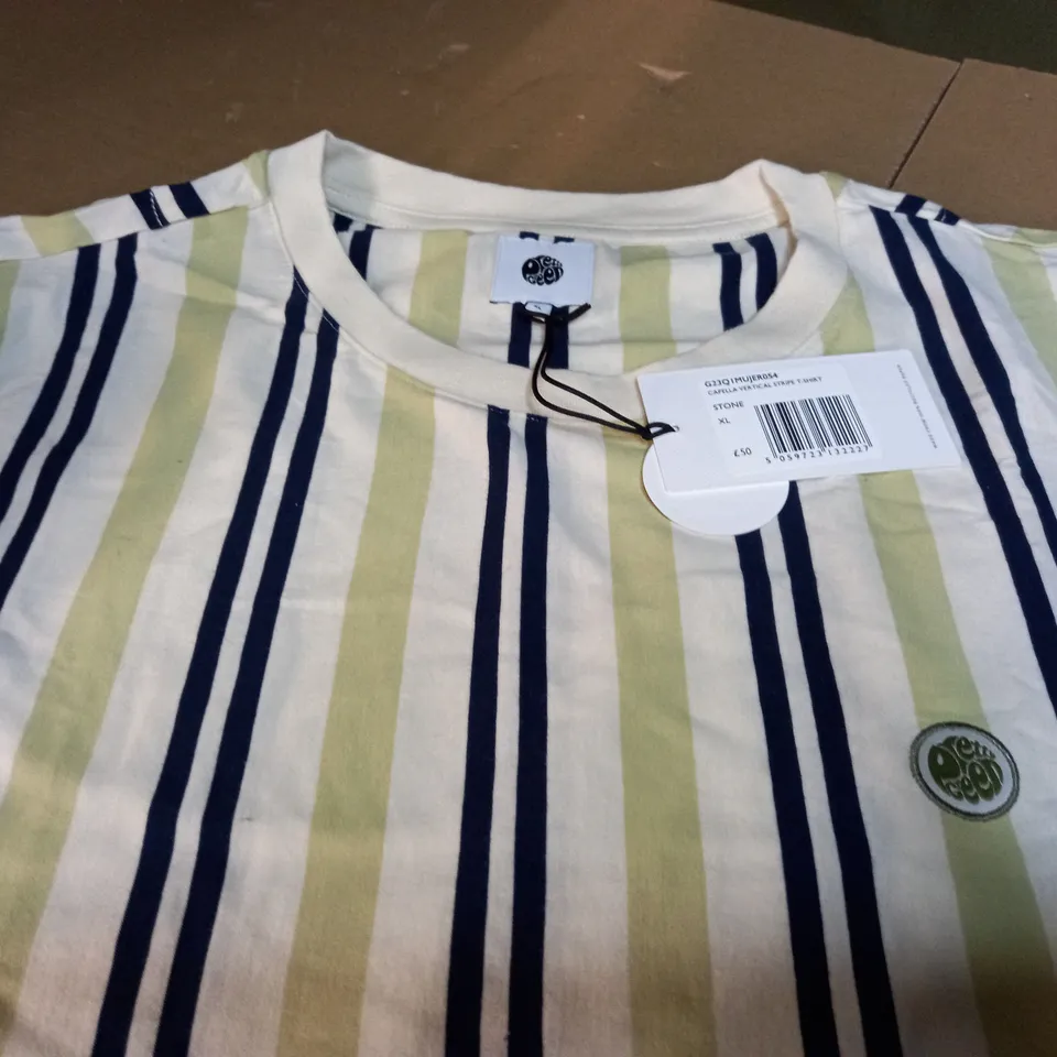PRETTY GREEN CAPELLA VERTICAL STRIPE T-SHIRT - STONE - XL