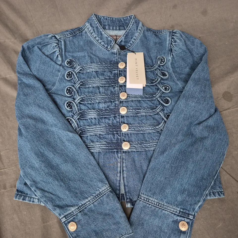 MINT VELVET MINI DENIM MILITARY DETAIL JACKET – DENIM, SIZE M