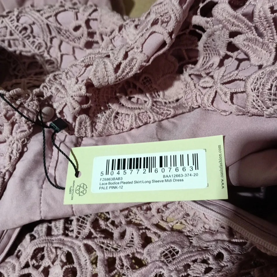 OASIS LACE BODICE MIDI DRESS – PALE PINK, UK 12