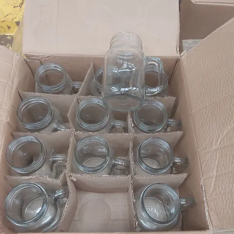 BOX OF APPROXIMATELY 24x BRAND NEW 22OZ TENNESSEE HANDLED GLASS JARS
