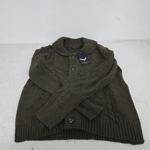 BRAVE SOUL LONDON OLIVE GREEN KNIT CARDIGAN – MEN'S, SIZE L