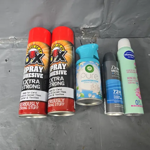 APPROXIMATELY 10 ASSORTED AEROSOLS TO INCLUDE BODY SPRAY, ADHESIVE, AND AIRWICK ROOM SPRAY ETC. 
