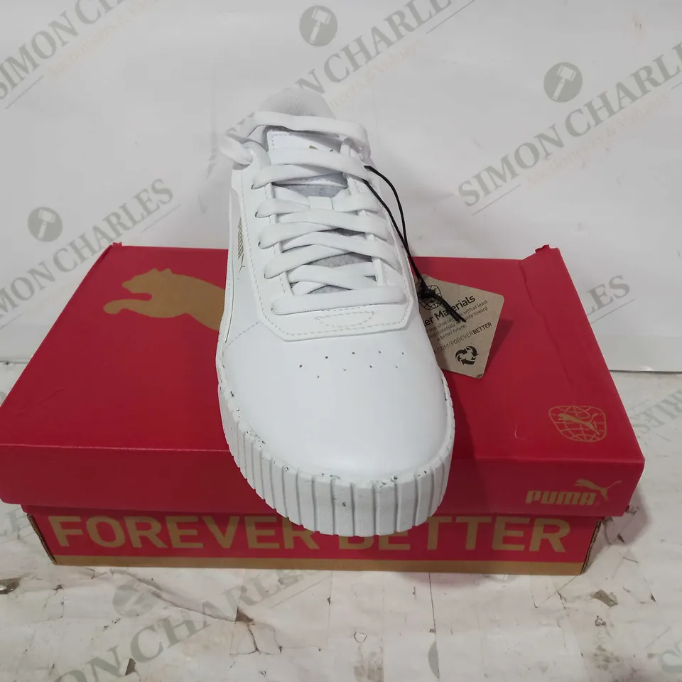 BOXED PAIR OF PUMA CARINA 2.0 SHOES IN WHITE UK SIZE 6