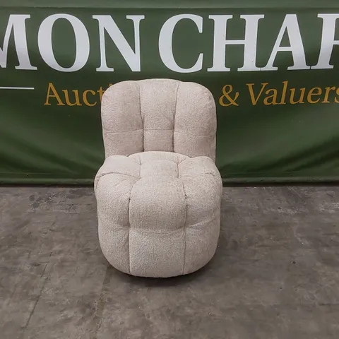 QUALITY DESIGNER BUMPER CIRCA GLAM FABRIC DINING CHAIR ON WHEELS - SAND