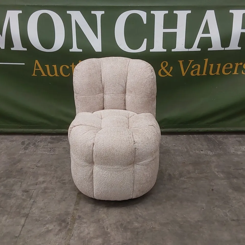 QUALITY DESIGNER BUMPER CIRCA GLAM FABRIC DINING CHAIR ON WHEELS - SAND
