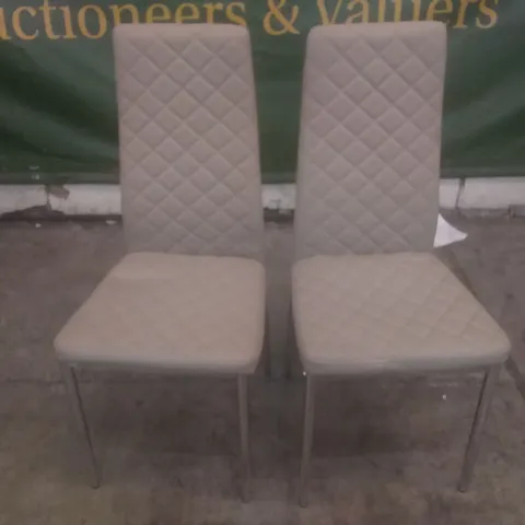 SET OF 2 RENZO BEIGE LEATHER DINING CHAIR (CHROME LEG)