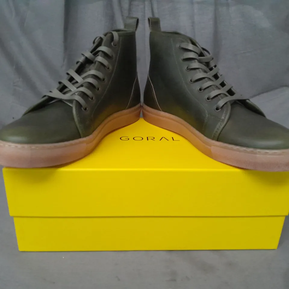 BOXED PAIR OF GORAL ANKLE BOOTS IN GREEN SIZE 10