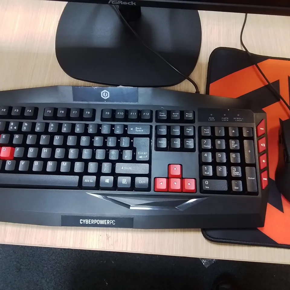 CYBERPOWER ARG8 EURUS 500GB SSD DESKTOP COMPUTER WITH 25" MONITOR, KEYBOARD, MOUSE, HEADSET AND ACCESSORIES 
