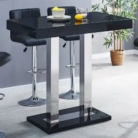 BRAND NEW BOXED CAPRICE BLACK HIGH GLOSS BAR TABLE WITH BLACK GLOSS TOP (2 BOXES)