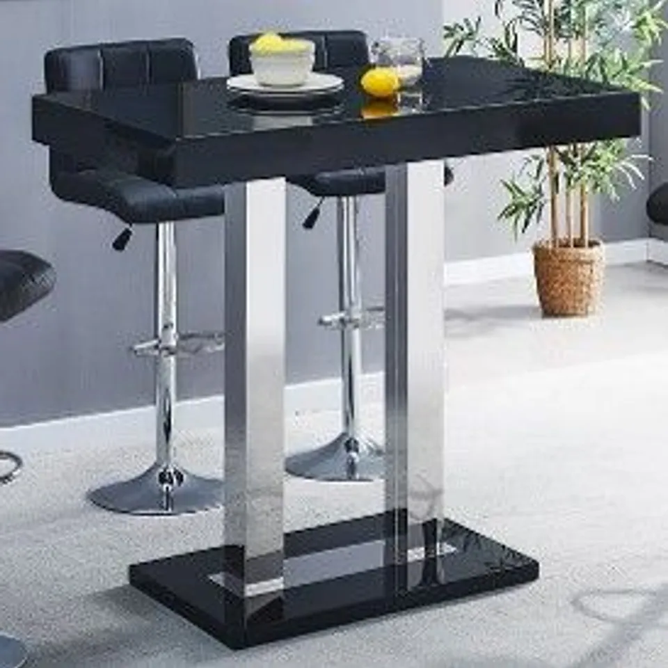 BRAND NEW BOXED CAPRICE BLACK HIGH GLOSS BAR TABLE WITH BLACK GLOSS TOP (2 BOXES)