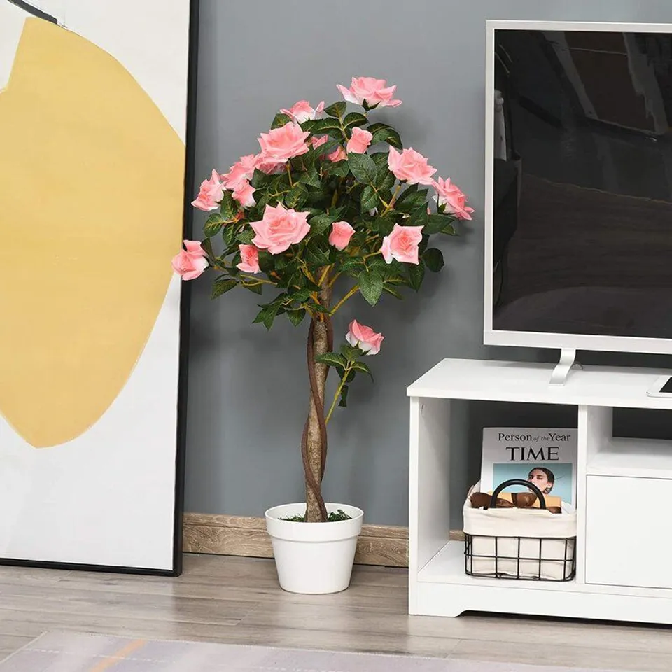 BOXED CHARLESTON 90CM ARTIFICIAL ROSE PLANT IN POT 