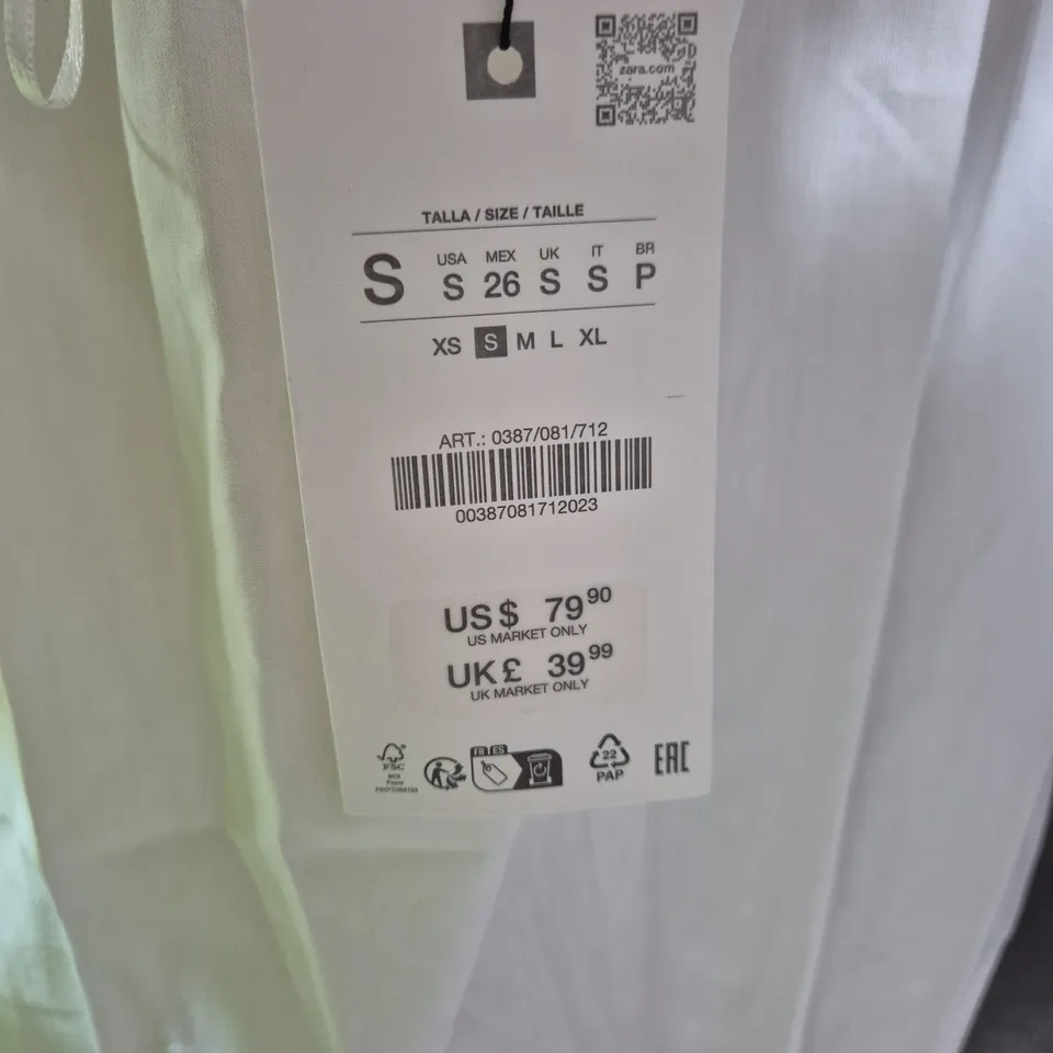 ZARA WOMEN'S WHITE DRESS WITH BLACK PIPING AND BELT – SIZE S