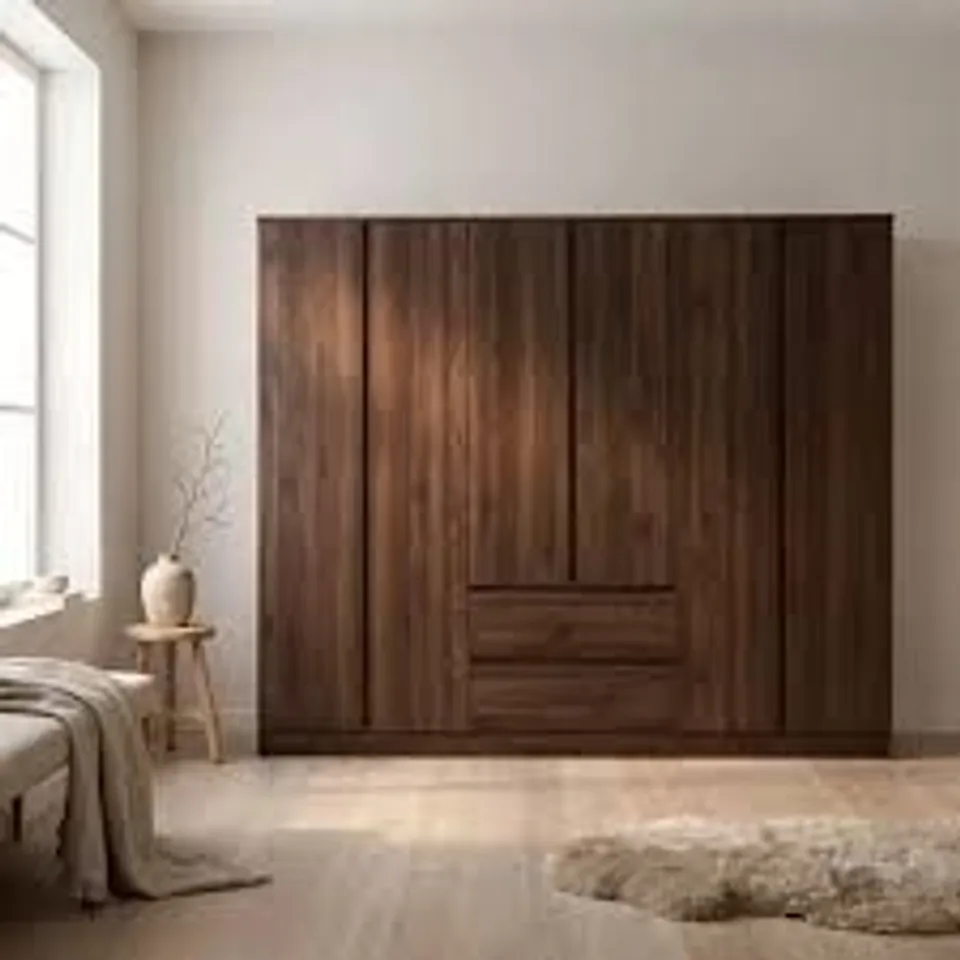 BOXED MALVERN 6 DOOR 2 DRAWER WARDROBE - WALNUT EFFECT VENEER (5 BOXES)