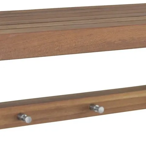 BOXED 24" MOA TEAK WALL SHELF WITH HOOKS