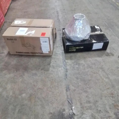 PALLET CONTAINING APPROXIMATELY 20 RAW ELECTRICAL ITEMS TO INCLUDE: ELECTRIC FRYER, ALDEN HEATER, LAMPSHADE