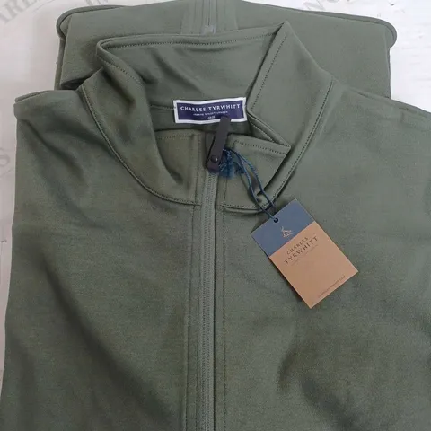 CHARLES TYRWHITT OLIVE PERFORMANCE LONG SLEEVE FUNNEL NECK JACKET - LARGE