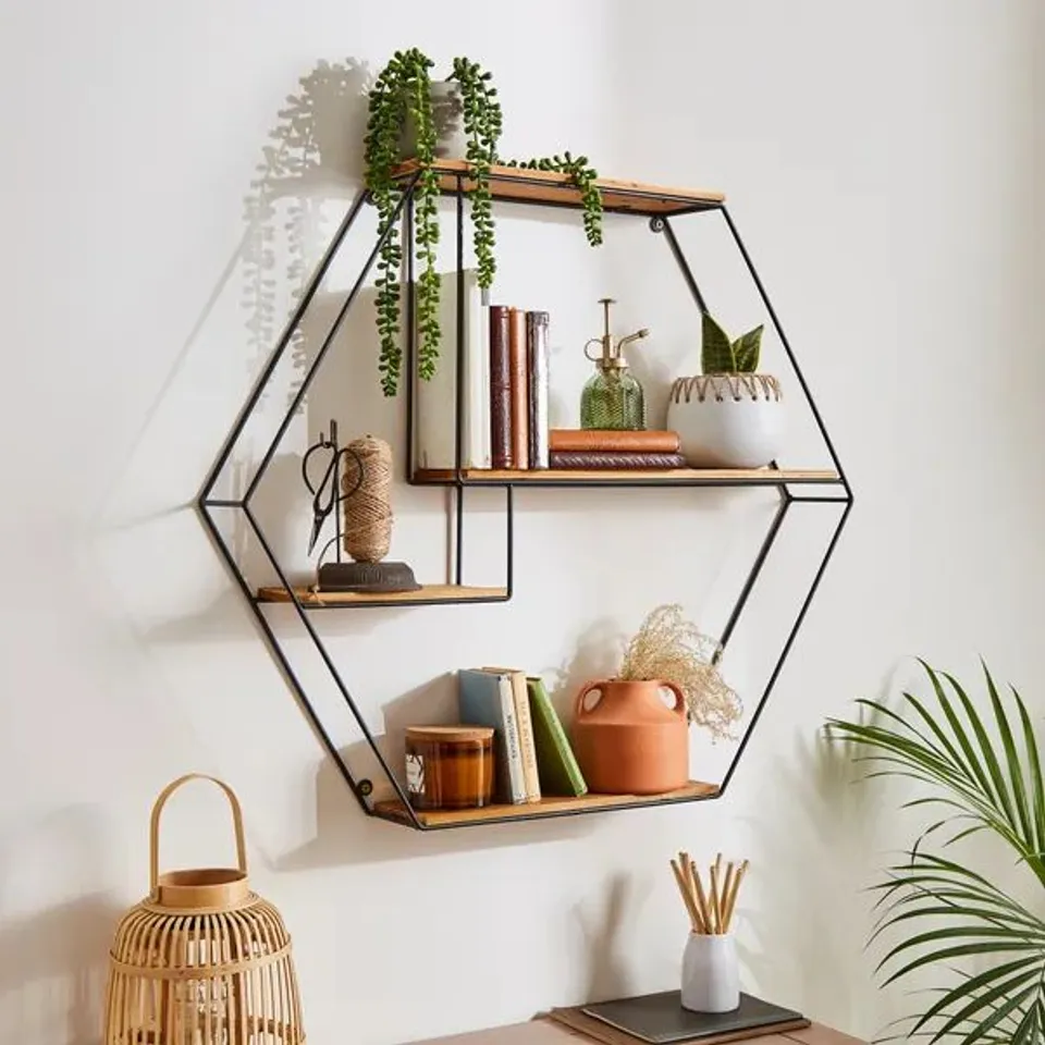 BOXED HEXAGON INDUSTRIAL WALL SHELF (1 BOX)