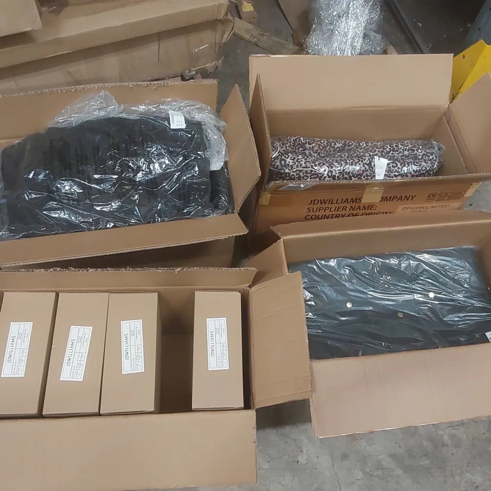 PALLET CONTAINING APPROXIMATELY 110x ASSORTED BRAND NEW DESIGNER CLOTHING ITEMS AND SHOES INCLUDING: SIMPLY BE LEOPARD COATS, SIMPLY BE BLACK BOMBER JACKETS, SIMPLY BE WORKWEAR JACKETS, JD WILLIAMS H