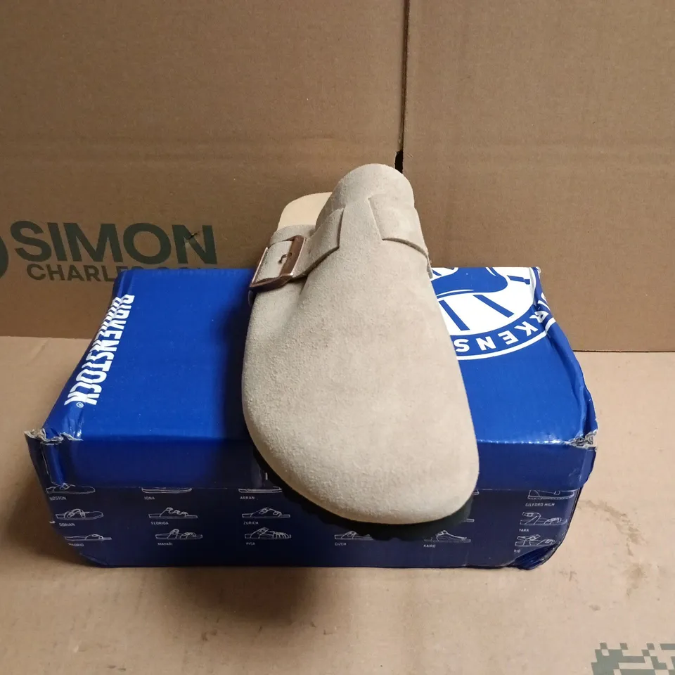 BOXED PAIR OF BIRKENSTOCK BOSTON CLOGS IN BEIGE SUEDE - 7