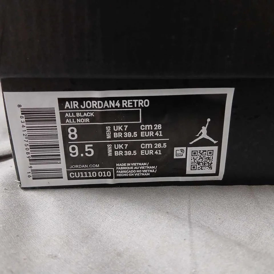 AIR JORDAN 4 RETRO ALL BLACK SNEAKERS (US 8 / US 9.5)