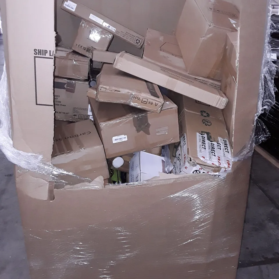 UNPROCESSED PALLET OF ASSORTED ITEMS TO INCLUDE FLOATING SHELF, ADJUSTABLE KNEE BRACE AND CARBON STEEL WOK