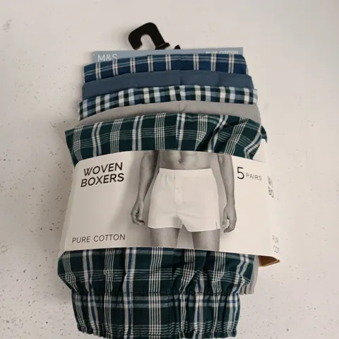 M&S PURE COTTON WOVEN BOXERS, 5 PAIRS, MEN'S, XL WAIST 39-41IN (99-104CM)