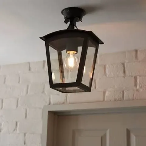 BOXED LEESE OUTDOOR SEMI FLUSH PORCH LIGHT - BLACK