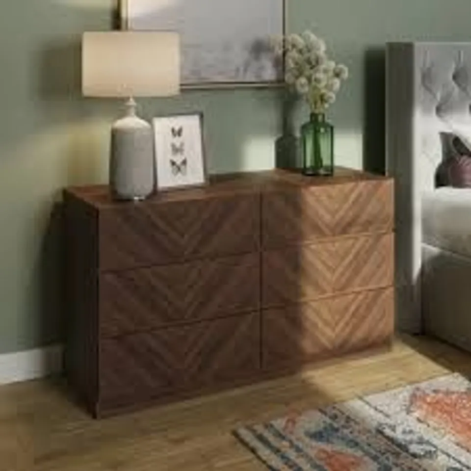 BOXED CATANIA 3+3 DRAWER CHEST 120CM W - ROYAL WALNUT (2 BOXES)