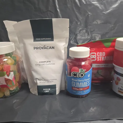 LOT OF 6 ASSORTED PACKS OF CBD GUMMIES IN VARIOUS SIZES AND STRENGTHS