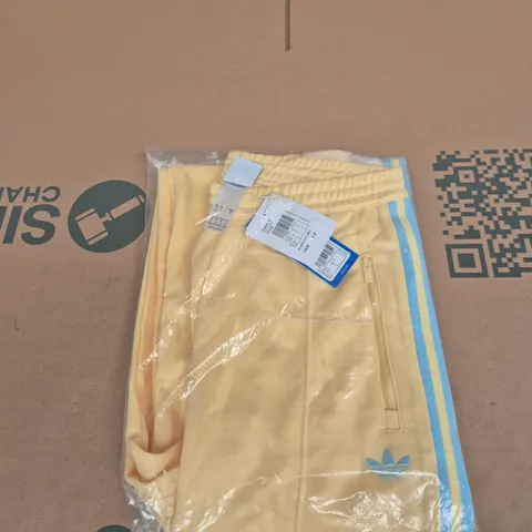 ADIDAS WOMEN'S TRACK PANTS – BEIGE/YELLOW WITH BLUE SIDE STRIPE, UK 8-10 S
