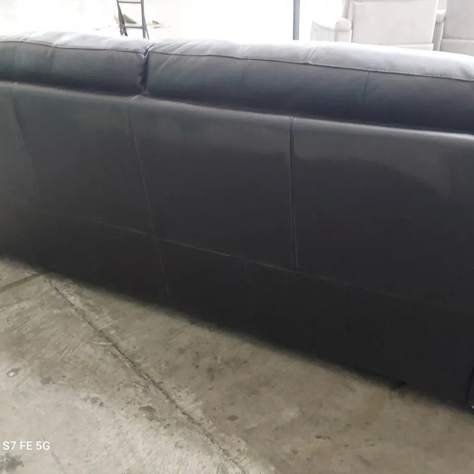 QUALITY ITALIAN DESIGNER GRADO FIXED THREE SEATER SOFA BLACK LEATHER