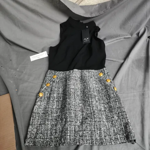 AX PARIS WOMEN'S DRESS – BLACK BODICE WITH GREY TWEED SKIRT, UK 10