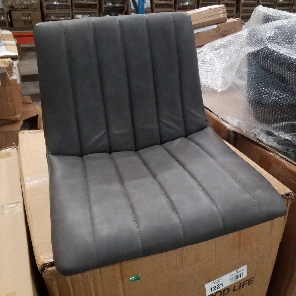 BOXED SET OF 2 GREY FAUX LEATHER DINING CHAIRS 