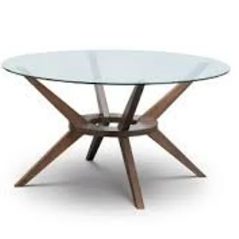 BOXED JULIAN BOWEN CHELSEA LARGE GLASS TOP DINING TABLE - GLASS/WALNUT (2 BOXES)