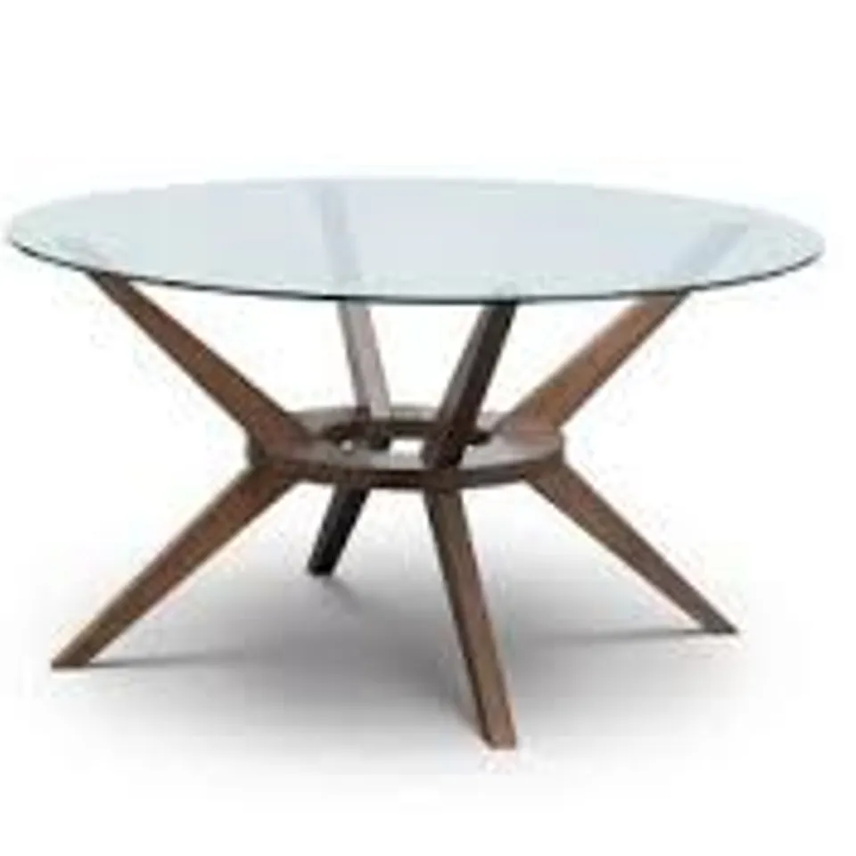 BOXED JULIAN BOWEN CHELSEA LARGE GLASS TOP DINING TABLE - GLASS/WALNUT (2 BOXES)
