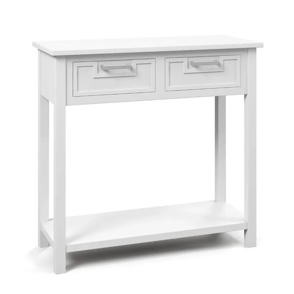 BOXED COSTWAY MODERN CONSOLE TABLE 2 DRAWER WITH SHELF - WHITE