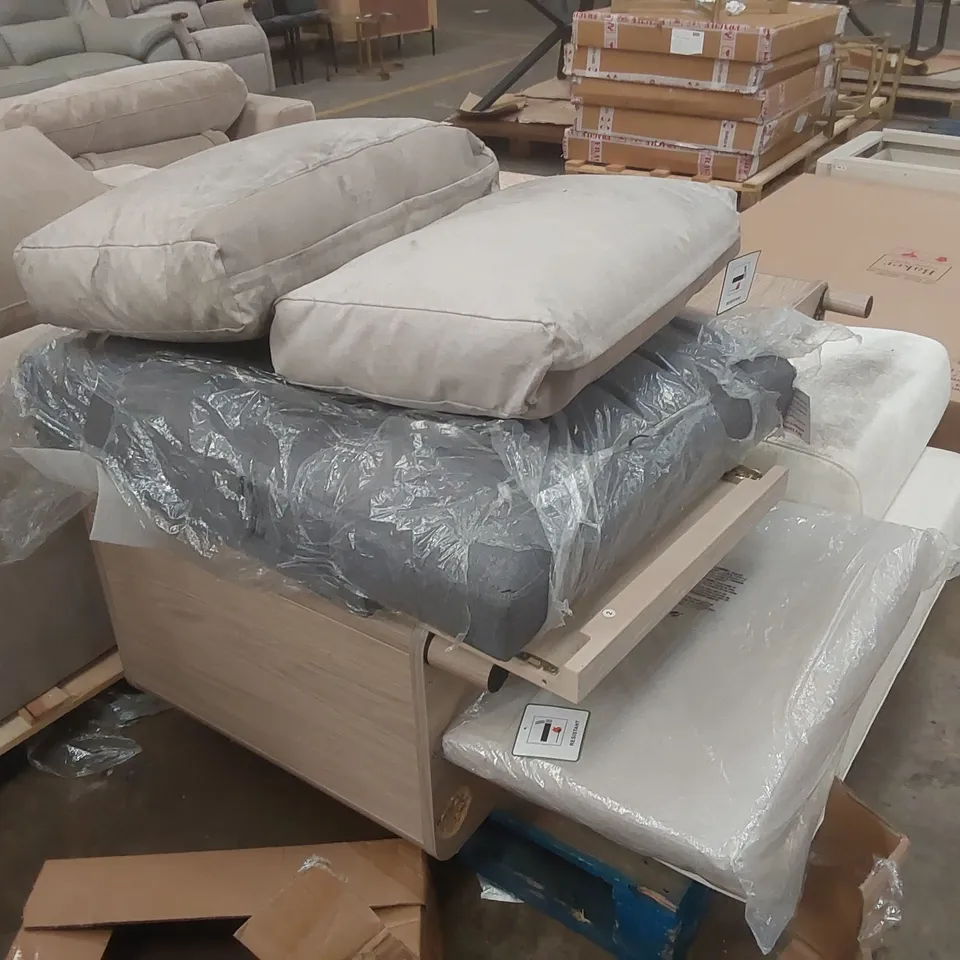 PALLET CONTAINING ASSORTED DESIGNER FURNITURE PARTS AND CUSHIONS ECT