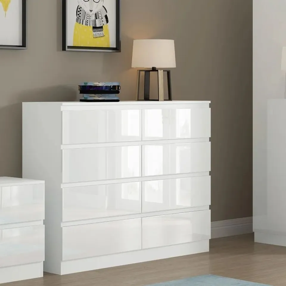 BOXED OLEARY 8-DRAWER CHEST OF DRAWERS WHITE GLOSS (2 BOXES)