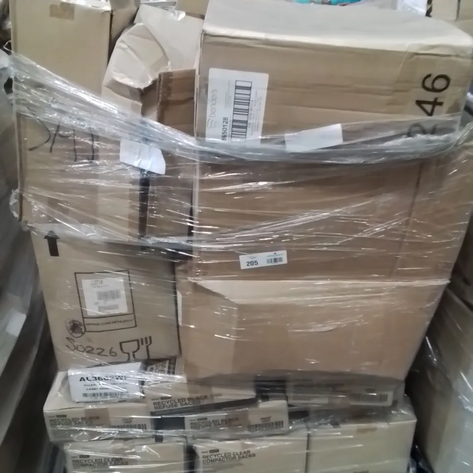PALLET CONTAINING LARGE QUANTITY OF REFUSE SACKS, THROW AWAY CUP LIDS ECT.