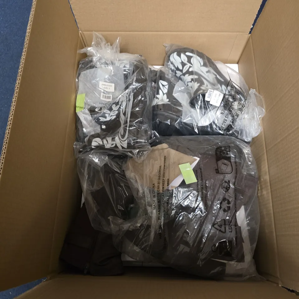 BOX OF APPROXIMATELY 14 ASSORTED PAIRS OF SHOES IN VARIOUS STLYLES , COLOURS AND SIZES
