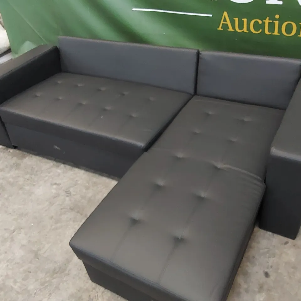 DESIGNER 2-PIECE BLACK LEATHER CHAISE SOFA BED 