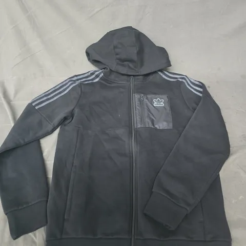 ADIDAS ZIP HOODIE, BLACK, 3-STRIPES ON SHOULDERS, CHEST POCKET – KIDS UK 13-14Y